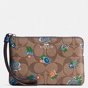 Coach Corner Zip Wristlet in Blue Floral